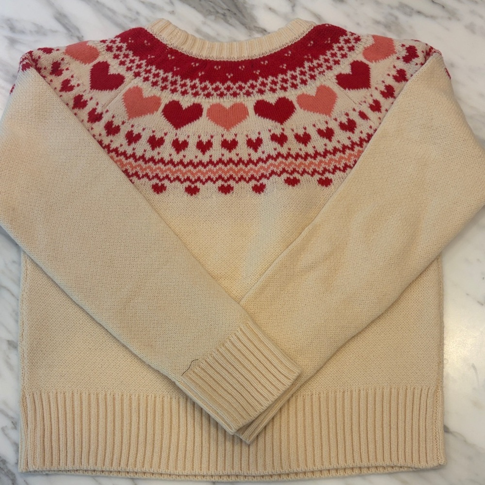 Kiel James Patrick Cream Crewneck Sweater with Red and Pink Heart Yoke - Picture 3 of 3